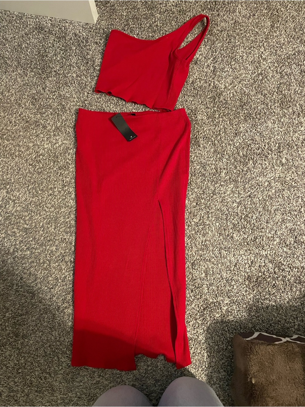 Lulu's One-Shoulder Red Two-Piece Midi Dress Set